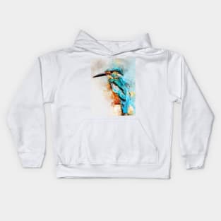 Dramabite Watercolor kingfisher bird artsy artistic painting wildlife Kids Hoodie